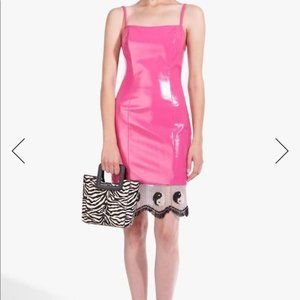 Staud Pink Pleather Joan Ying Yang Beaded Midi Dress 12